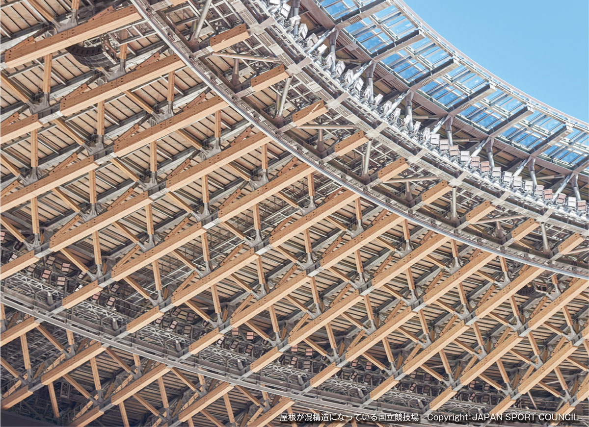 屋根が混構造になっている国立競技場　Copyright：JAPAN SPORT COUNCIL：イメージ