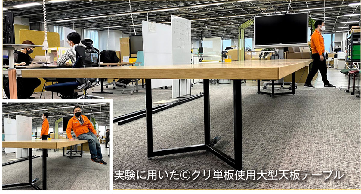 実験に用いたⒸクリ単板使用大型天板テーブル：イメージ